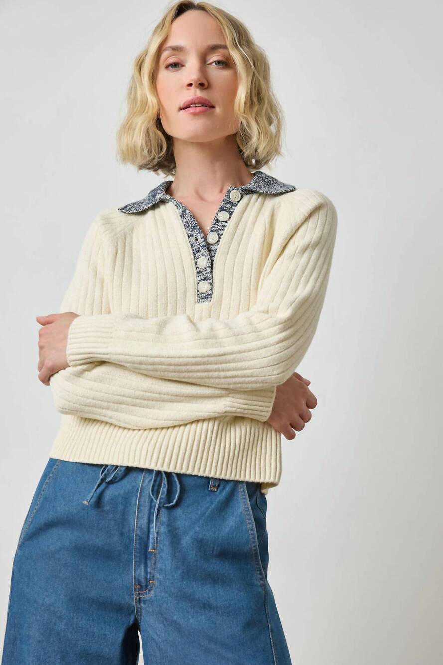 NEW LILLA P marled henley sweater top in magnolia